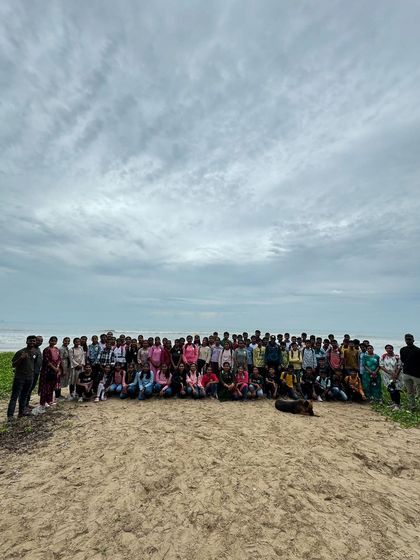 A large school group enjoying the serene beaches of Gokarna. I ensure all trips, especially for students, are safe, well-organized, and full of engaging activities.