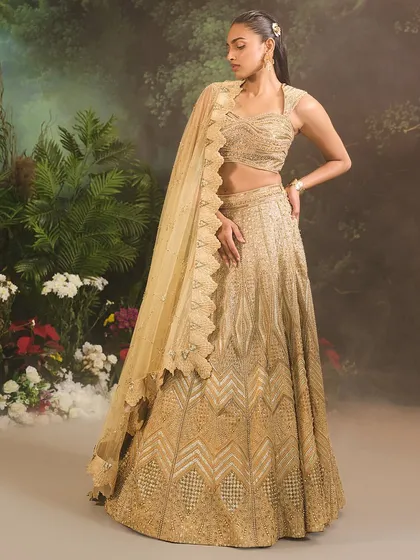 A full-length shot of the Jade Lehenga Set, a timeless piece for any grand celebration.