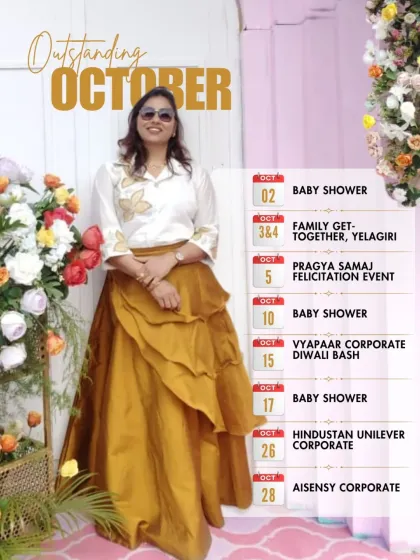 A glimpse into my 'Outstanding October', showcasing the diverse range of events I host. From corporate functions for major brands like Vyapar and Hindustan Unilever to personal celebrations like baby showers, my calendar reflects my versatility as an emcee.