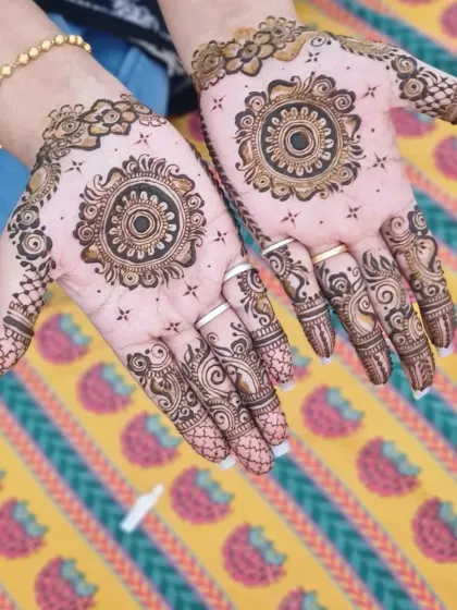 You can never go wrong with a classic mandala. This design is all about symmetry and detail, creating a stunning focal point on the palm.