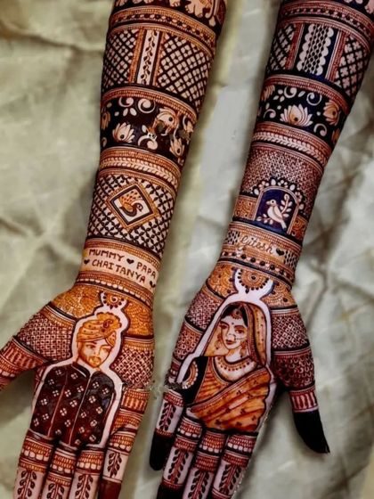 A beautiful couple portrait with the names "Mummy Papa Chaitanya" included, a sweet tribute to family.