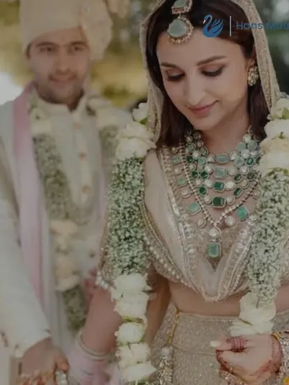 Parineeti looks radiant during her Varmala ceremony. The exchange of garlands symbolizes mutual acceptance and the beginning of a new journey together.