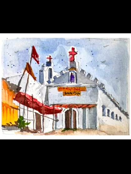 A watercolour painting of a church, another piece from my "Art through the year" collection.
