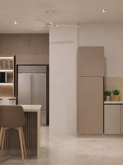 LakkadWorks - Modular Kitchen Design Earth-Toned Kitchen with Breakfast Island photo 4