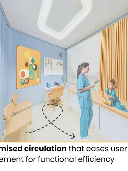 Optimized circulation within a consultation room eases user movement and improves functional efficiency. Our layouts are meticulously planned to support the workflow of caregivers and the comfort of patients.
