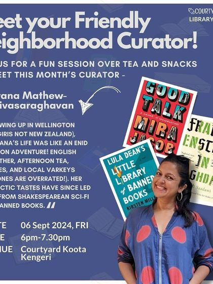 A promotional graphic for our "Meet your Friendly Neighborhood Curator" series, featuring September curator Aśwana.