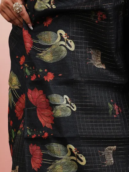 A detailed shot of the swan and lotus print, showcasing the delicate artistry.