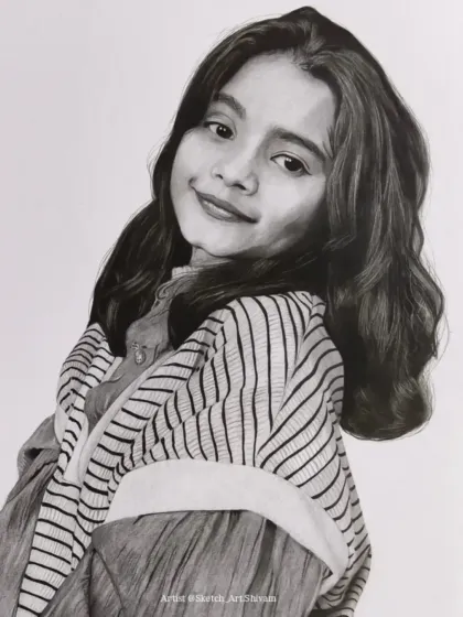 A charming portrait of a young woman for a client in Varanasi. I enjoyed sketching the texture of her striped sweater.