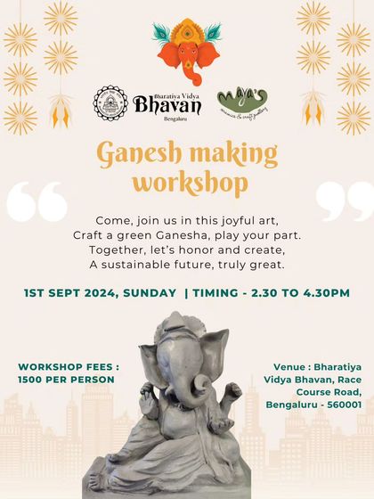 Our poster for the Ganesha making workshop. A joyful way to create a green Ganesha.