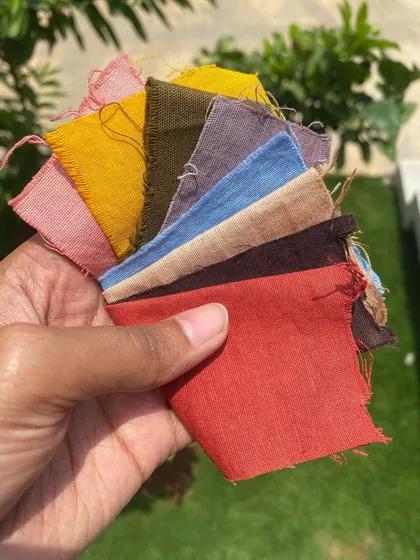 My very own rainbow of natural colors. These swatches show the diverse palette of shades I can create from various botanical sources like flowers, roots, and leaves.