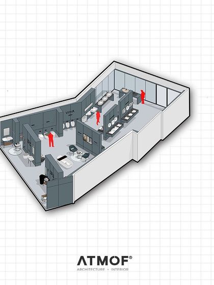 This isometric illustration of the Vitra showroom is a key tool in my process. It allows the client to understand the complete spatial layout, customer flow, and display strategy in a clear, three-dimensional format.