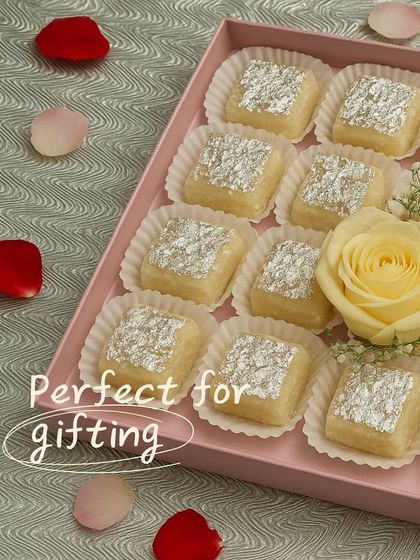 Our Nariyal ki Chakki, perfectly arranged for gifting. The soft texture and authentic coconut flavour make it a timeless favourite.