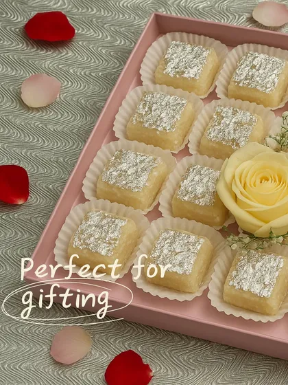 Our Nariyal ki Chakki, perfectly arranged for gifting. The soft texture and authentic coconut flavour make it a timeless favourite.