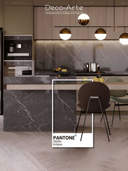 Where monochrome meets modern. This kitchen concept, inspired by the Pantone color "Eclipse," exudes timeless sophistication with its bold marble textures and sleek, integrated finishes.