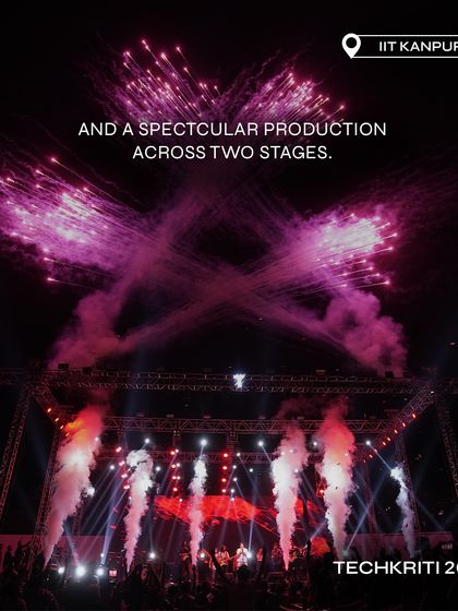 A spectacular production across two stages at Techkriti 2024, featuring a massive pyro and fireworks show.