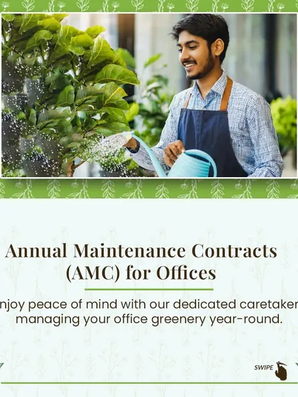 We offer Annual Maintenance Contracts (AMC) for offices, providing peace of mind with our dedicated caretakers managing your office greenery year round.