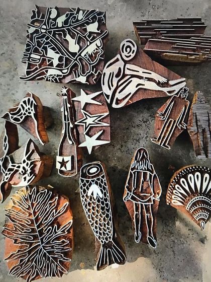 Our ongoing collaboration with the University of Technology Sydney allows fashion students to explore artisan woodblock printing. They design their own blocks, which we carve here in Bangalore for them to use in their projects in Sydney.