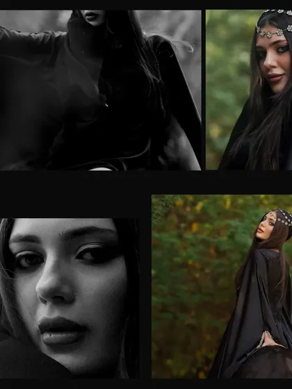 A collage showing different angles and close-ups from an Arabic-themed photoshoot, highlighting the dramatic and versatile looks that can be achieved here.