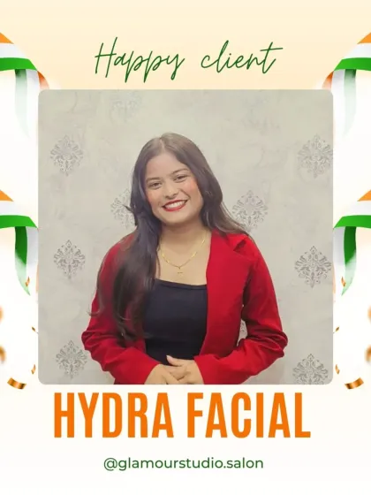 This client is rocking a bold red jacket and an even bolder glow after her Hydra Facial.