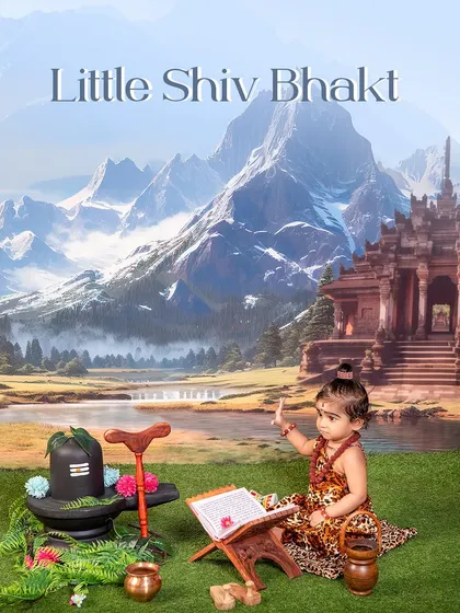 A moment of pure divinity. This Little Shiv Bhakt setup is one of my favorites, blending cultural reverence with the innocent charm of childhood. It's a powerful way to create a timeless piece of art for your family.
