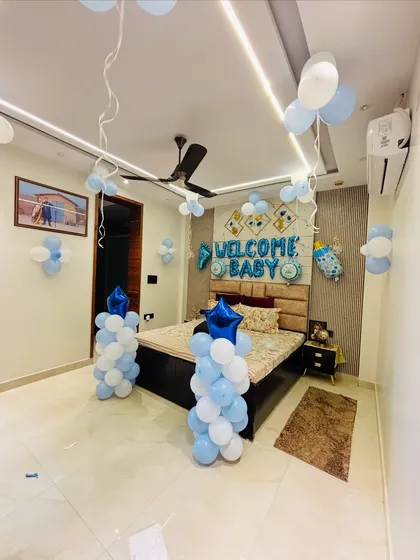 The complete room setup for welcoming a new baby boy home.