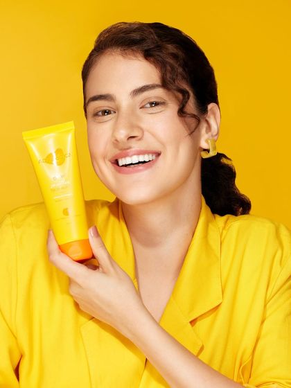 A simple, bright yellow shirt was the perfect choice to create a clean, vibrant look for this product shot.