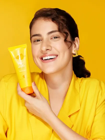 A simple, bright yellow shirt was the perfect choice to create a clean, vibrant look for this product shot.