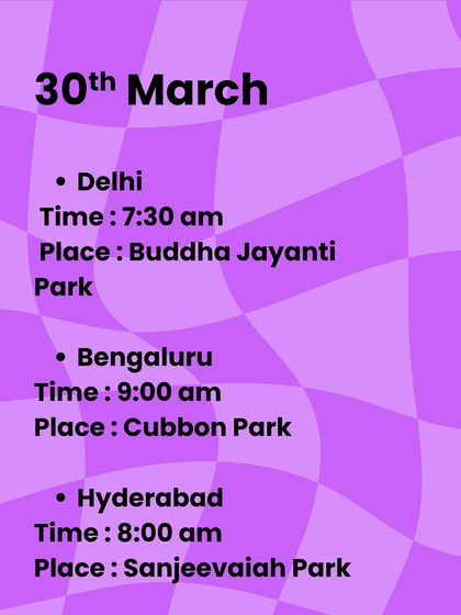 Join us on March 30th! Here are the locations for our community walks in Delhi, Bengaluru, and Hyderabad.