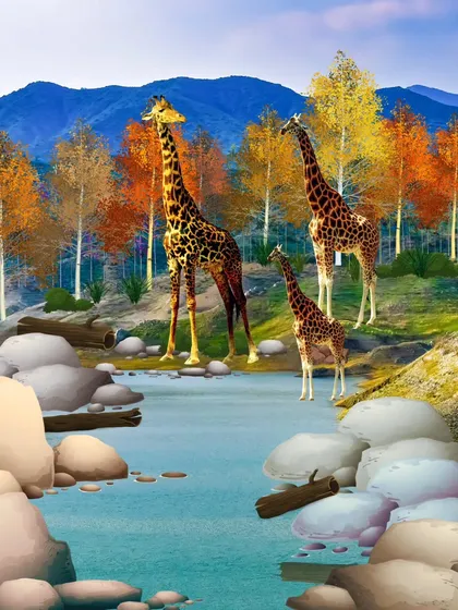 The digital giraffe painting without any filters, showing the original colors and composition.