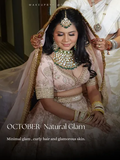 A Natural Glam bridal look. This features minimal glam makeup, curly hair, and glamorous skin for an effortlessly beautiful style.