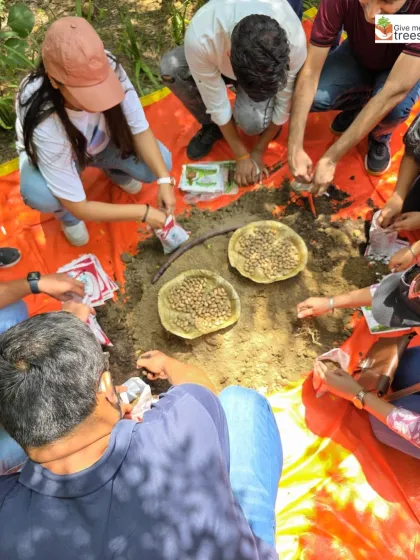 KPMG employees learning to make seed balls. This ancient technique is a simple yet effective method for reforestation, and it's an activity everyone can participate in.