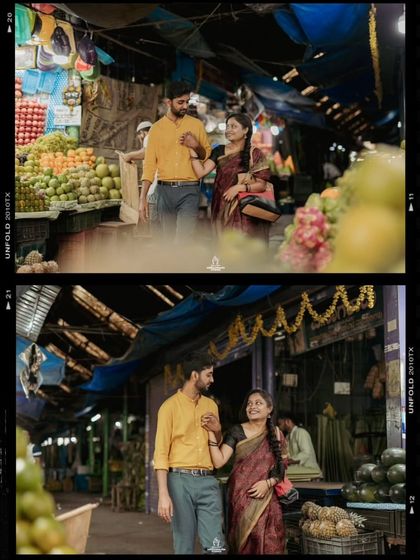 A duplicate of ID 15, this collage captures the vibrant, old-world charm of a market pre-wedding shoot.