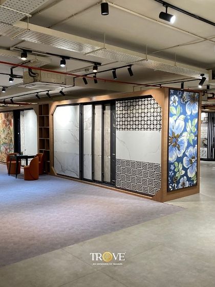 This is a look inside my newest and largest tile experience center on Mysore Road. Spanning over 10,000 square feet, it features thousands of unique tile designs, including large floral and geometric patterns, displayed to help you find the perfect fit for your life.