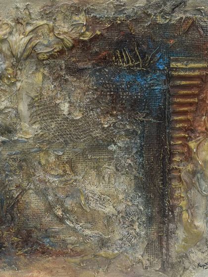 A look at my portfolio. This textured abstract piece showcases my love for creating art with depth and a rustic feel. DM for inquiries.