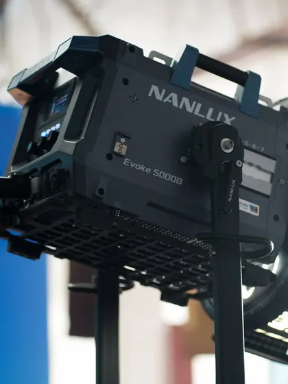 A side profile of the Nanlux Evoke 5000B, highlighting its advanced cooling system and robust yoke.