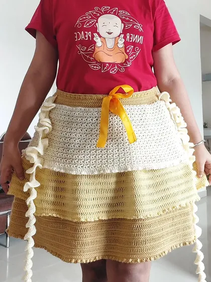 A full view of the Nereid Skirt being worn, showing its fun and flirty shape.
