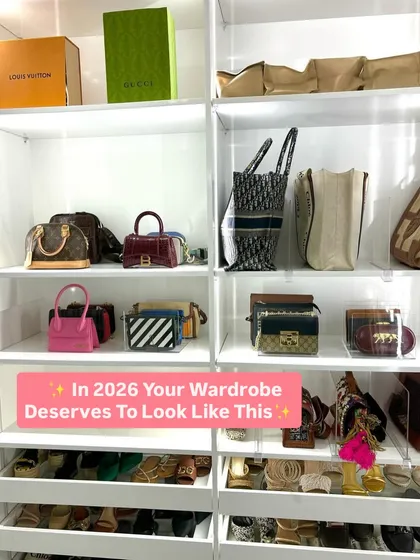 We use clear acrylic dividers and stands to give each handbag its own designated spot. This prevents them from slumping or losing shape and creates a clean, boutique-like display.