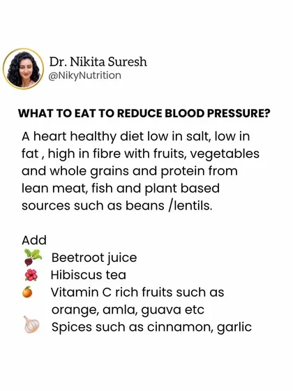 What to eat to reduce blood pressure. A heart-healthy diet low in salt and fat, combined with specific foods like beetroot juice and hibiscus tea, can help manage hypertension.