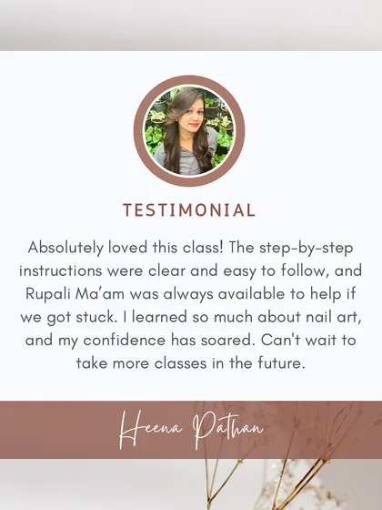 Heena's testimonial highlights the confidence boost that comes from clear, step-by-step instruction and having a teacher available to help when you get stuck.