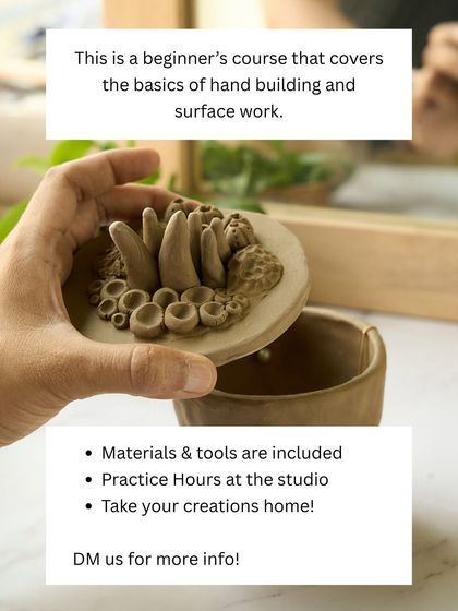A poster for our handbuilding course, showcasing a beautiful coral-inspired trinket box lid. This highlights the intricate sculptural details you can achieve with handbuilding.