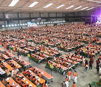 An aerial view of the SIP Abacus competition hall, filled with thousands of young, focused minds. The energy and concentration in the room are always incredible to witness.