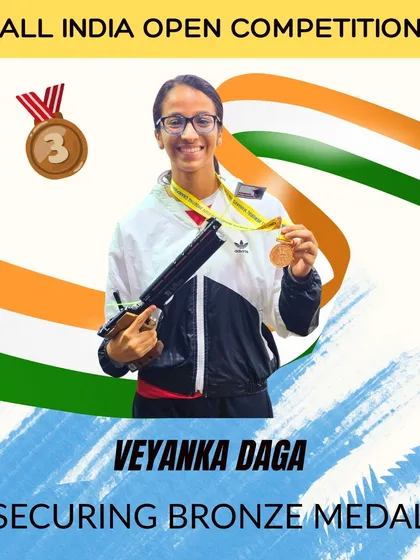This is what we train for. We are incredibly proud of our shooter, Veyanka Daga, holding her bronze medal from the All India Open Competition. Every medal our students win is a testament to their dedication and our shared hard work.