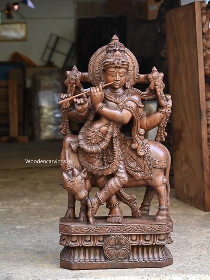 Another full view of the 36-inch Venugopal Krishna, highlighting its balanced form and the detailed carving of the base.