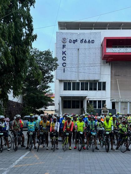 The start line of the Jog Falls 1000K BRM. 82 ultra-randonneurs from over 20 cities gather, ready to take on one of India's toughest brevets.