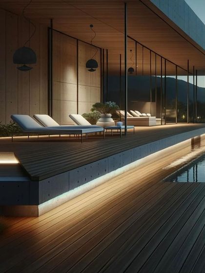 Our audio solutions can be integrated into any luxury environment, including covered outdoor patios and pool decks. The Spherina hanging speakers provide ambient music, enhancing the atmosphere of this serene poolside lounge area.