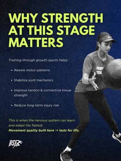 Why does strength matter at this stage? Training through growth spurts helps rewire motor patterns, stabilize joint mechanics, and improve tendon strength. The movement quality built during this period of rapid neural adaptation lasts for life.
