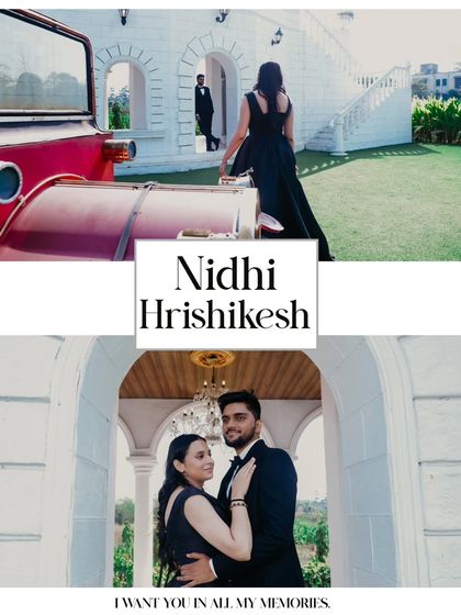 A cinematic shot featuring a vintage car and grand architecture, creating a sense of timeless romance and elegance for this pre-wedding shoot.