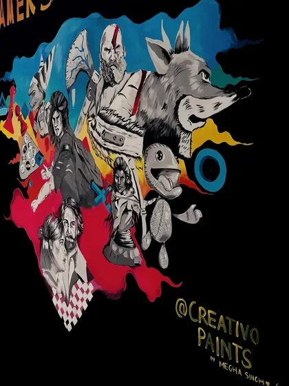 For all the gamers out there, this was a dream project! I created a massive collage featuring iconic characters from games like God of War, The Last of Us, and LittleBigPlanet, turning a plain wall into an epic Gamer's Paradise.