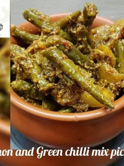 A bowl of my delicious Lemon and Green Chilli mix pickle. The tanginess of the lemon perfectly balances the heat of the chillies.