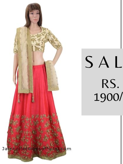 A beautiful red and beige lehenga on sale for just Rs. 1900. A perfect opportunity to own a lovely ethnic piece.